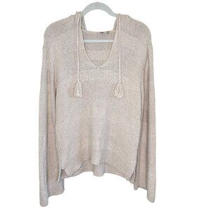 Faherty Cream Knit Pullover Sweater With Hood & V-Neck, M